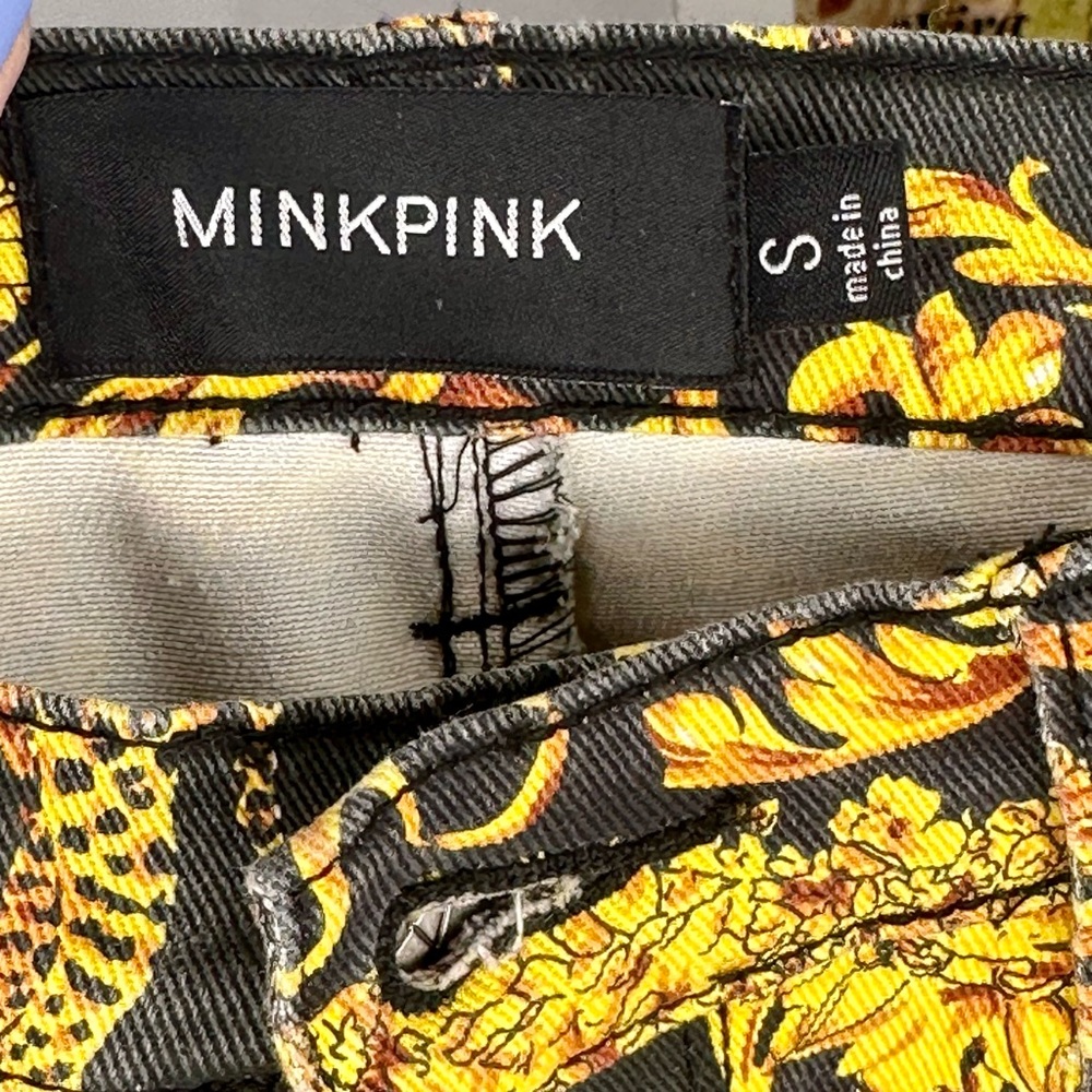 MinkPink Outrageous Fortune Barocco High-Rise Skinny Jeans Gold/Black Small - Picture 8 of 13